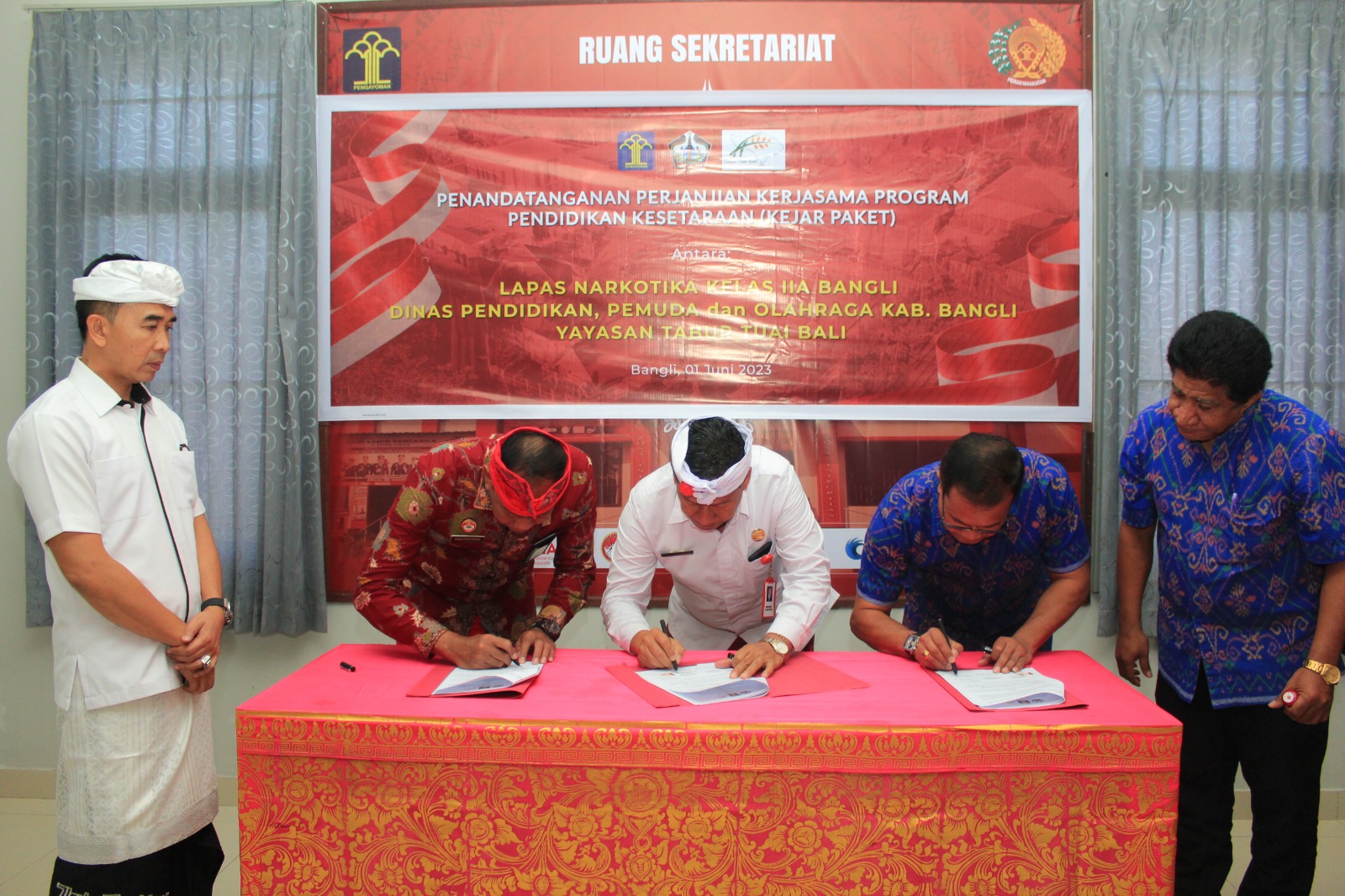 Lapas Narkotika Bangli Jalin Perjanjian Kerjasama dengan Yayasan Tabur Tuai Bali dan Disdikpora Bangli.