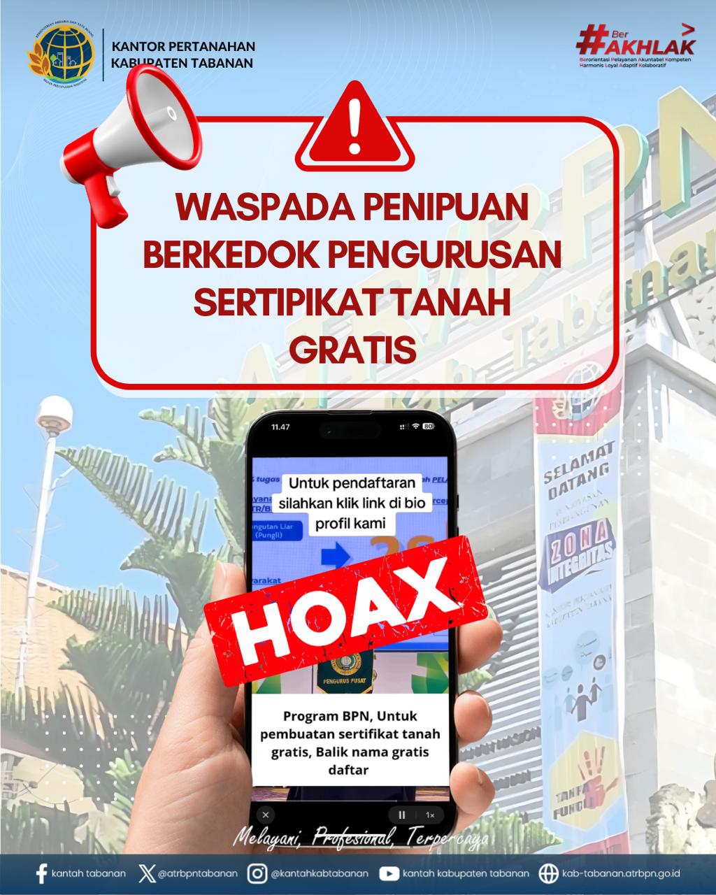 “  Waspada “ Penipuan Berkedok Pengurusan Sertipikat Tanah Gratis.