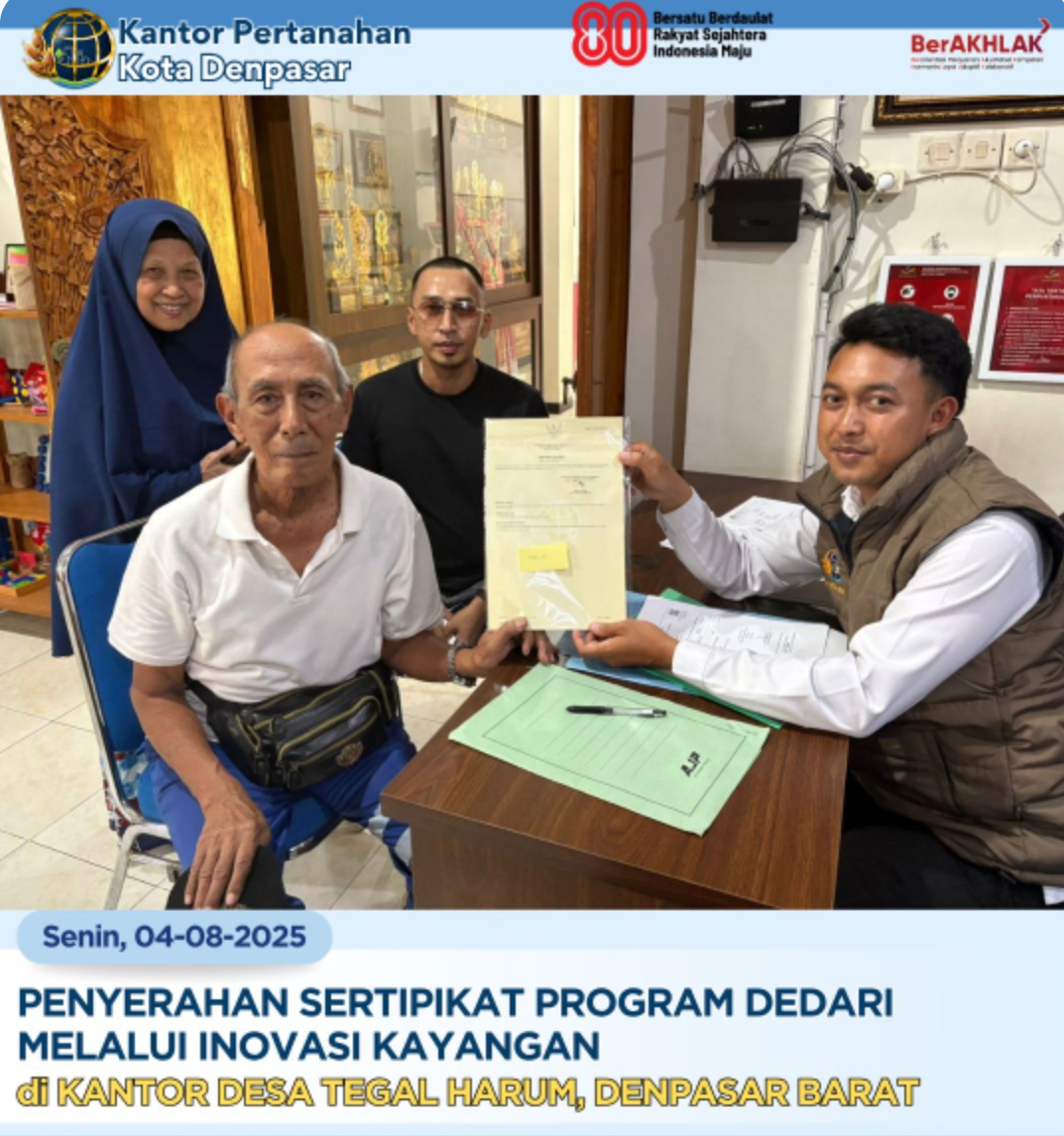 Kantah Kota Denpasar Serahkan Sertipikat Program “ Dedari” Kepada Masyarakat.
