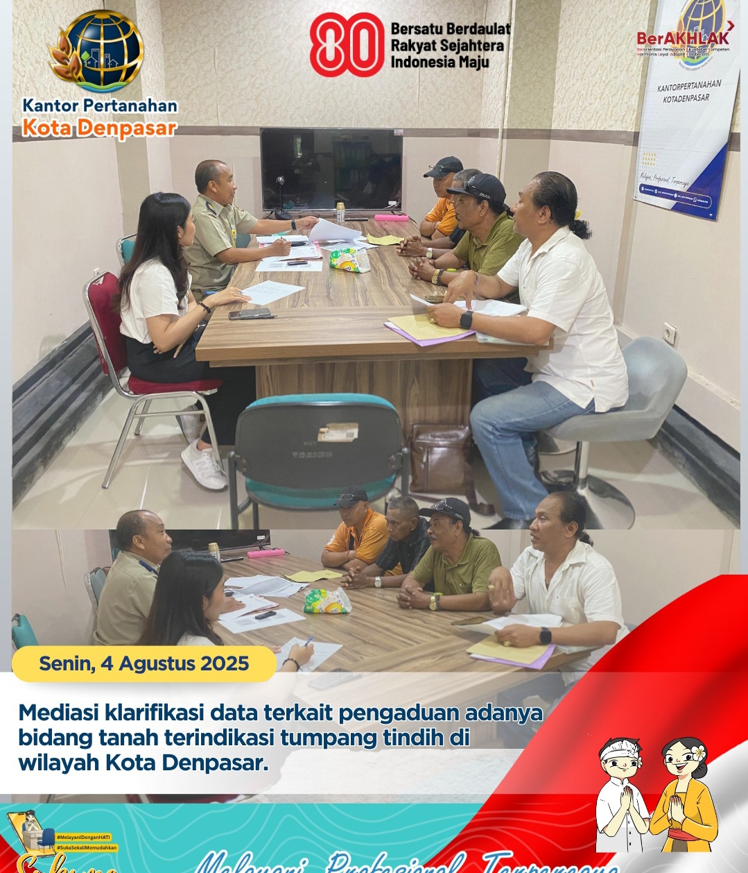 Kantah Kota Denpasar Gelar Mediasi Klarifikasi Bidang Tanah  Yang Terindikasi Tumpang Tindih.