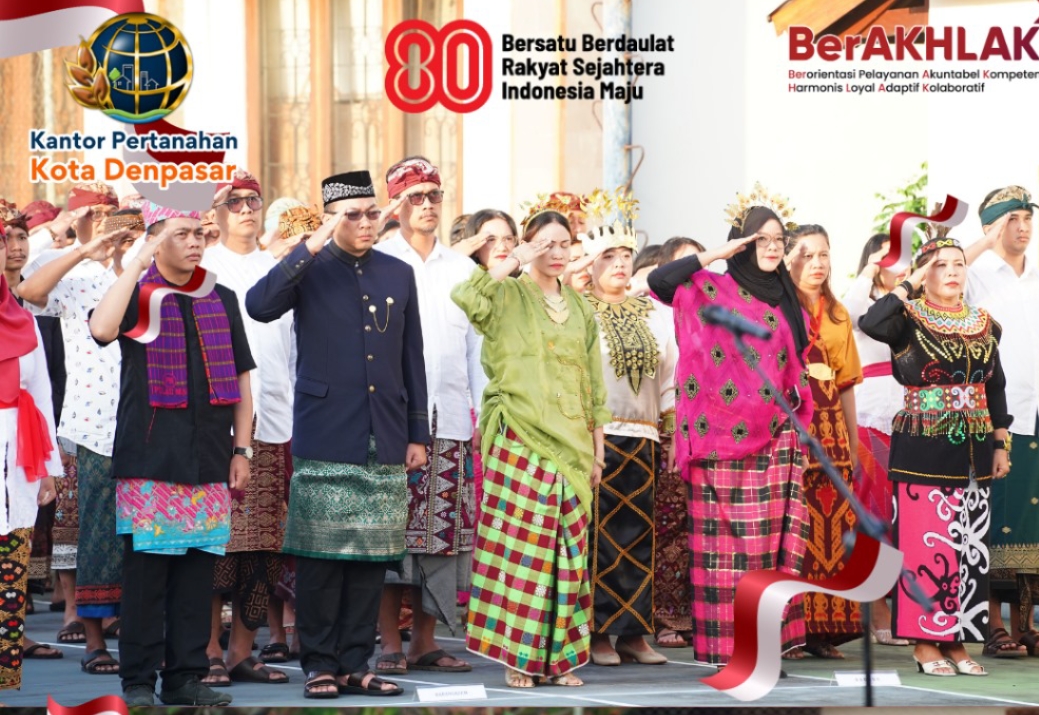 Seluruh Jajaran Kantor Pertanahan Kota Denpasar Mengikuti Upacara Peringatan HUT ke 80.