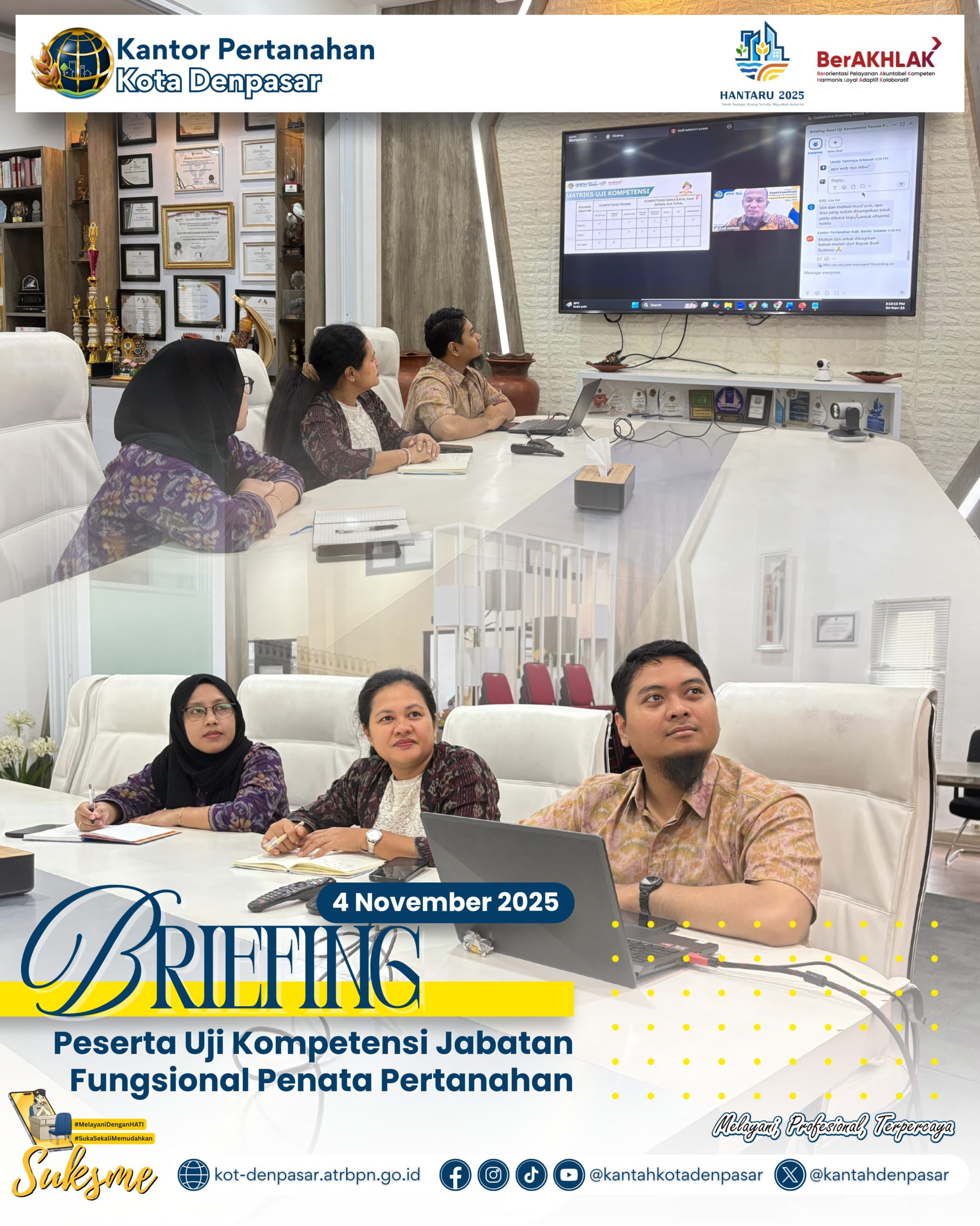 Kantah Kota Denpasar Mengikuti Kegiatan Briefing Peserta Uji Kompetensi Jabatan Fungsional Penata Pertanahan.