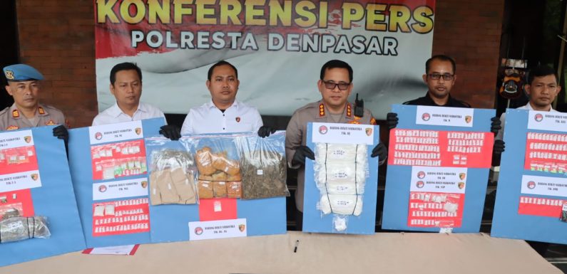 Sebulan Ungkap 32 Kasus, Polresta Denpasar Sita 3,5 Kg Ganja hingga 1,4 Kg Kokain, 37 Pengedar Diamankan.