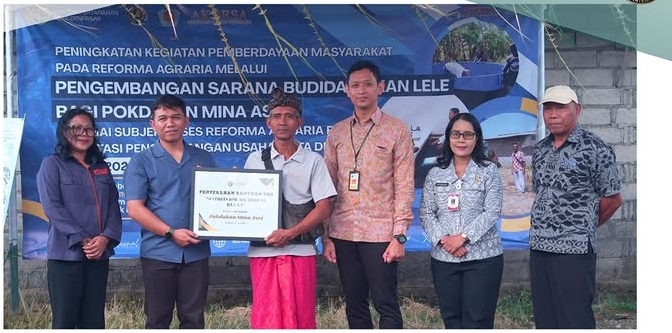 Kantor Pertanahan Kota Denpasar Memberikan Batuan Kepada Pokdakan Mina Asri Melalui Pengembangan Sarana Budidaya Ikan Lele.