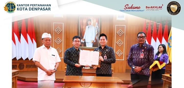 Kantor Pertanahan Kota Denpasar Teken Perjanjian Kerja Sama Integrasi Data Pertanahan dan Perpajakan Daerah.